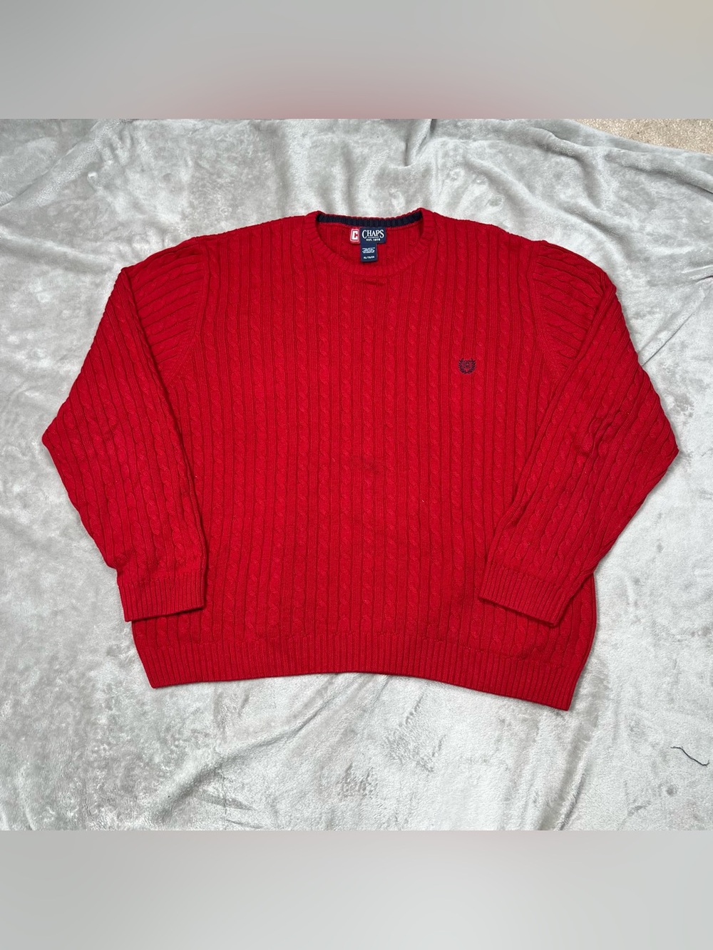 Vintage Chaps Cable Knit Sweater Men XL Red Pullover Cotton Jumper Fisherman Y2K